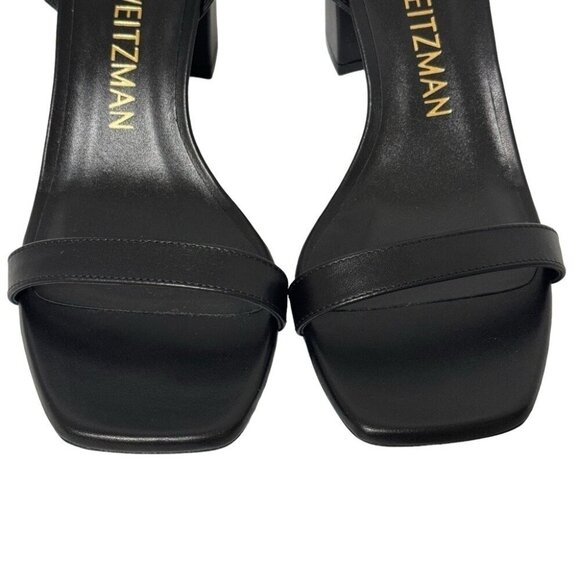 NEW IN BOX Stuart Weitzman Nearlybare Black Sandals Smooth Calf Leather Size 8 - Picture 9 of 14